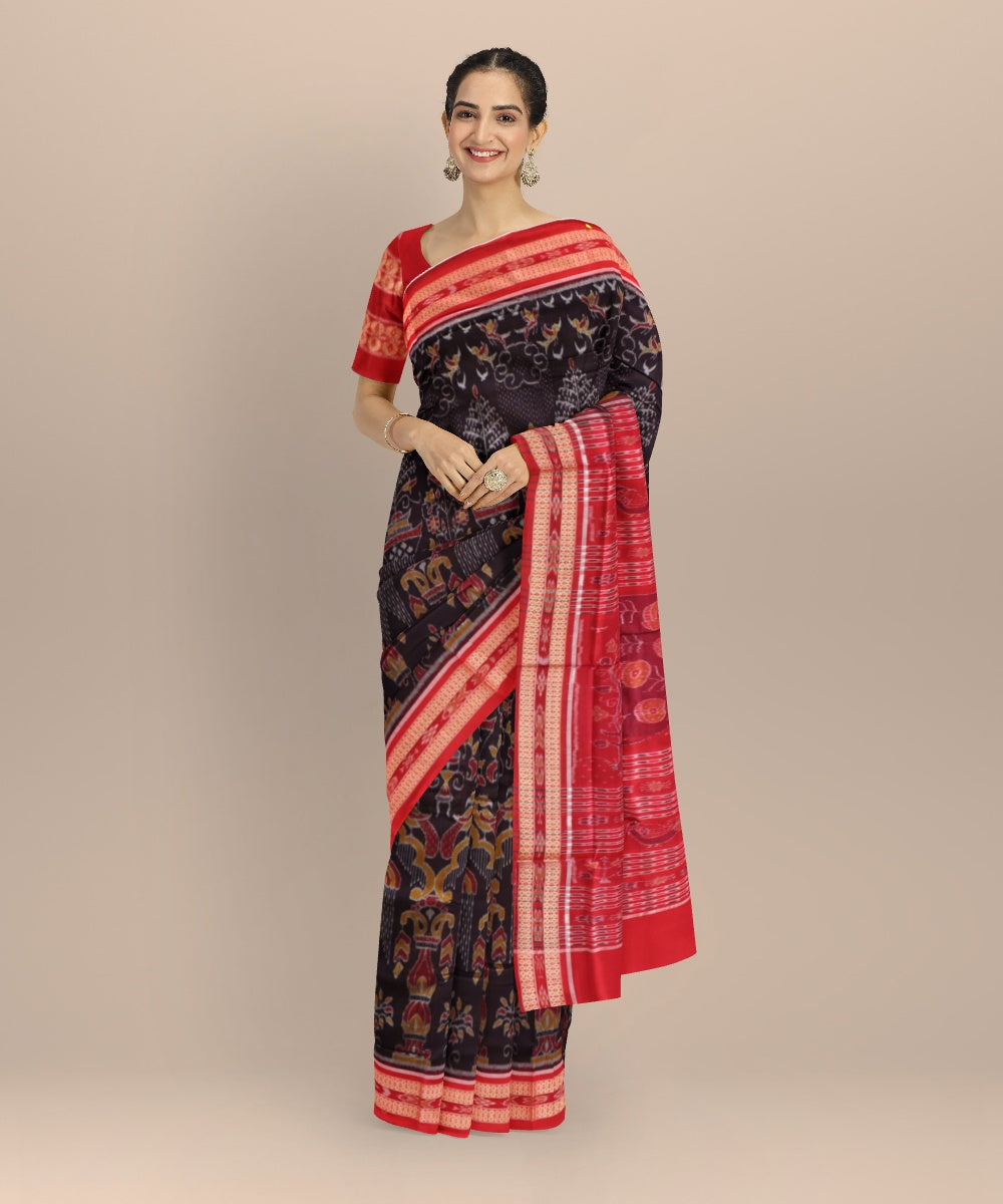 Brown dark red cotton handloom sambalpuri saree