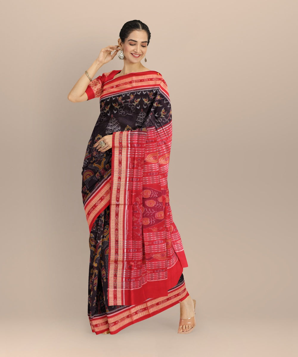 Brown dark red cotton handloom sambalpuri saree