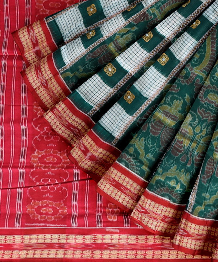 Multicolor dark red cotton handloom sambalpuri saree
