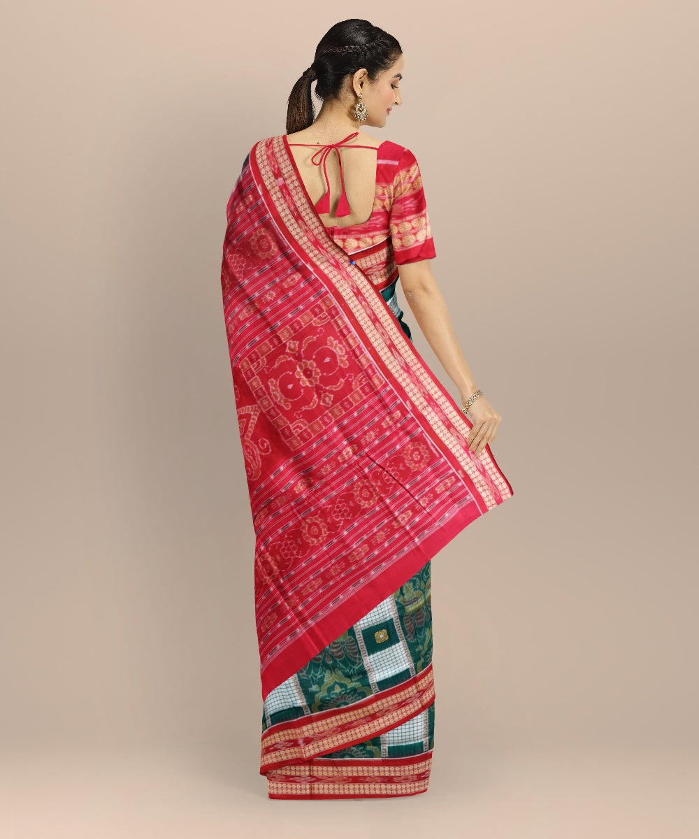 Multicolor dark red cotton handloom sambalpuri saree