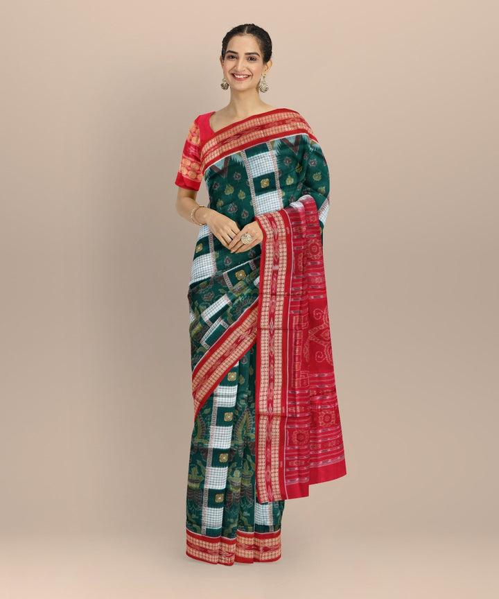 Multicolor dark red cotton handloom sambalpuri saree