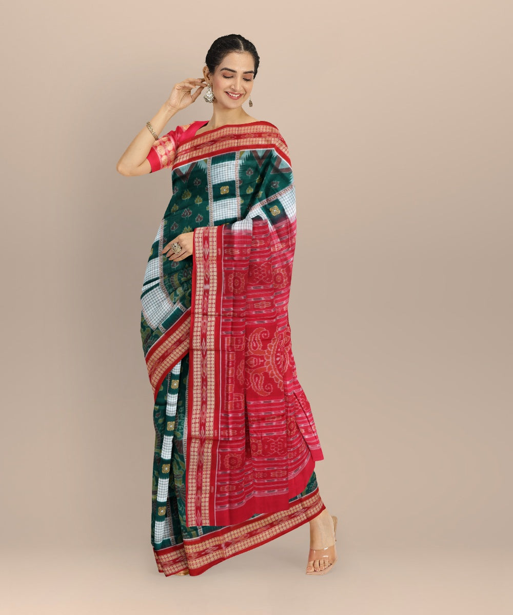 Multicolor dark red cotton handloom sambalpuri saree