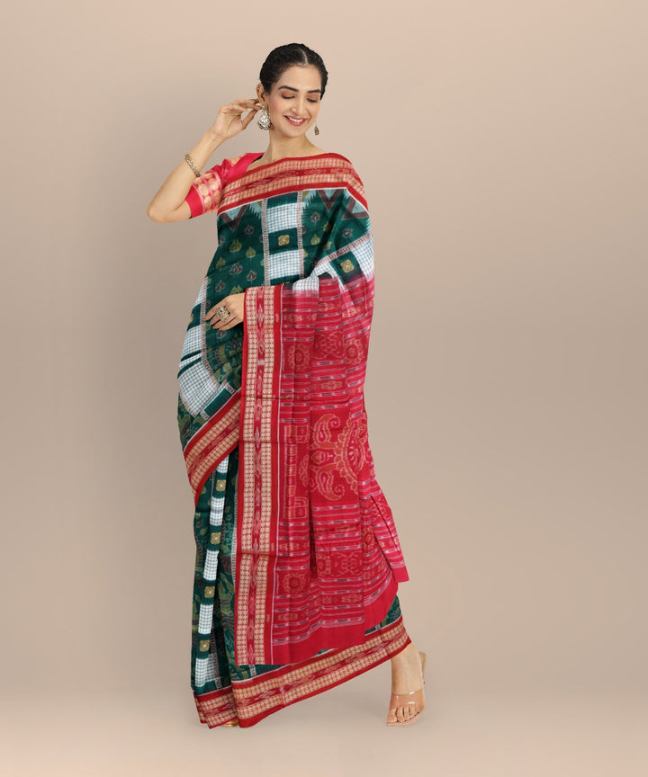 Multicolor dark red cotton handloom sambalpuri saree