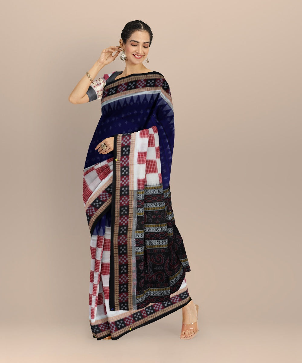 Multicolor black cotton handloom sambalpuri saree