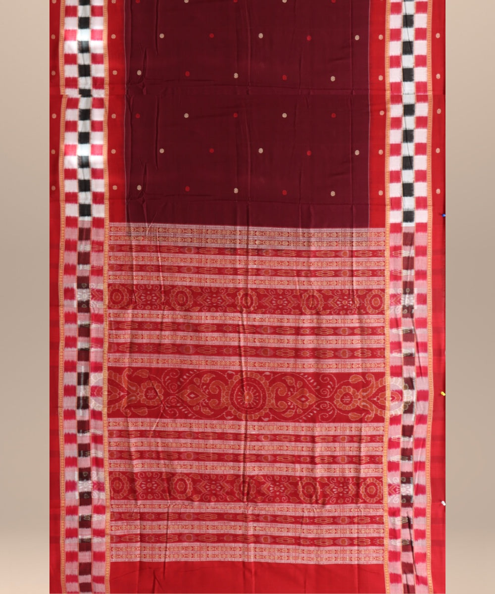 Maroon dark red cotton handloom sambalpuri saree