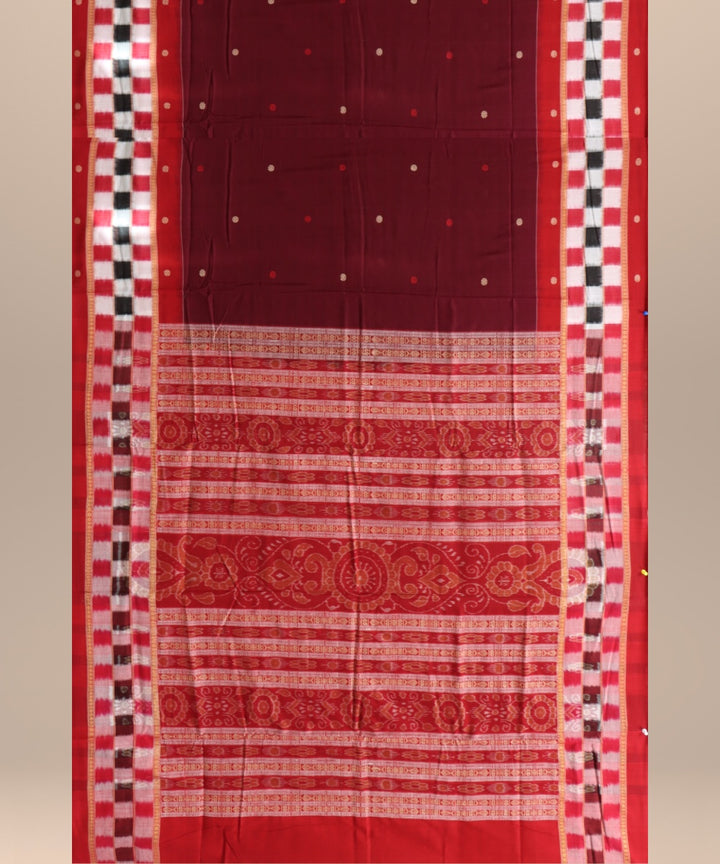 Maroon dark red cotton handloom sambalpuri saree