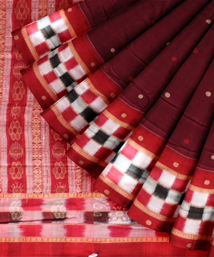 Maroon dark red cotton handloom sambalpuri saree