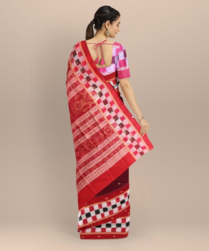 Maroon dark red cotton handloom sambalpuri saree
