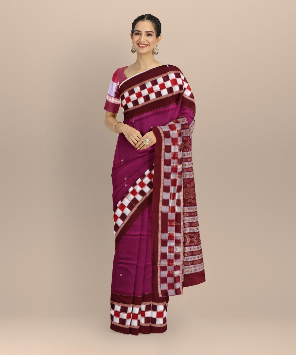 Violet maroon cotton handloom sambalpuri saree