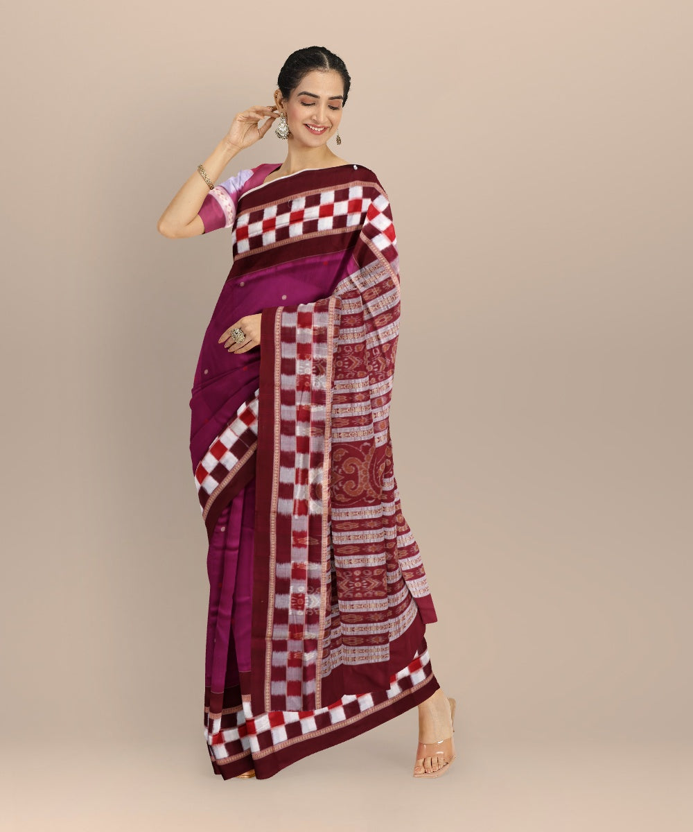 Violet maroon cotton handloom sambalpuri saree
