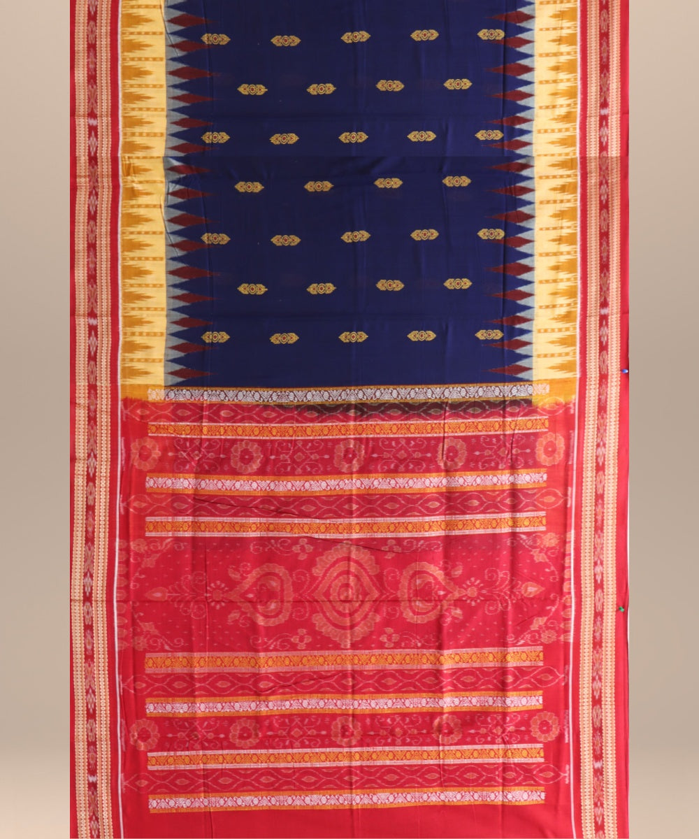 Cyan blue multicolour cotton handloom bomkai saree
