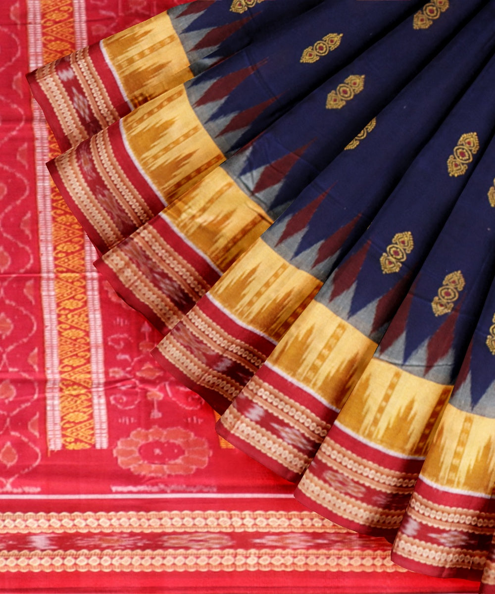 Cyan blue multicolour cotton handloom bomkai saree