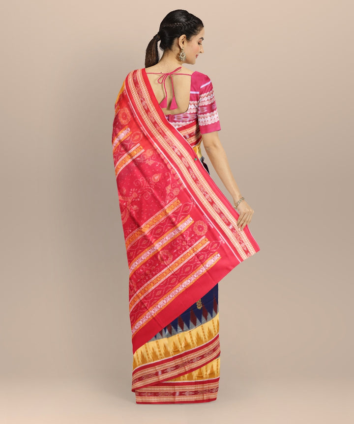 Cyan blue multicolour cotton handloom bomkai saree