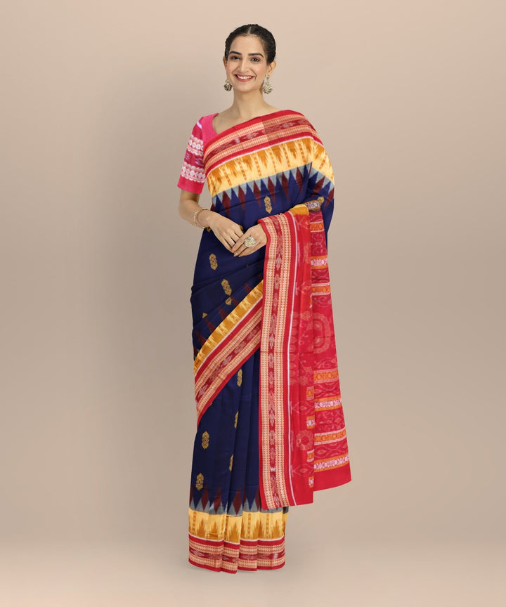 Cyan blue multicolour cotton handloom bomkai saree
