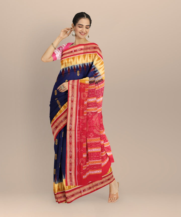 Cyan blue multicolour cotton handloom bomkai saree