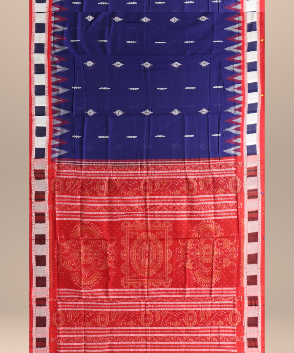 Cyan blue multicolour cotton handloom bomkai saree
