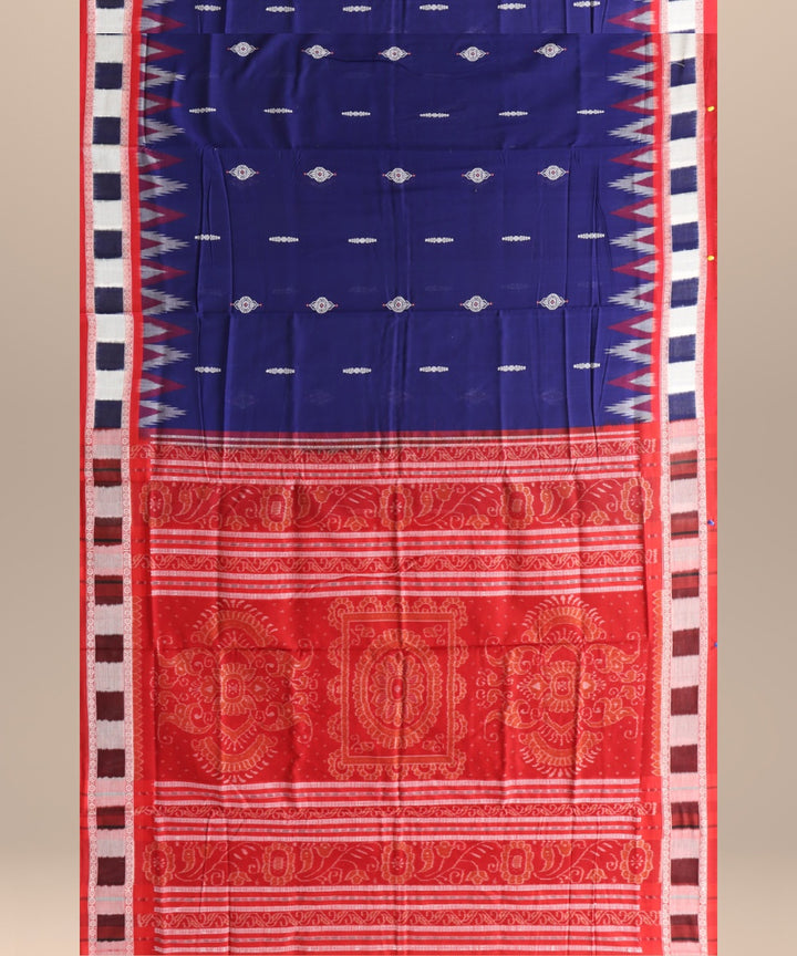 Cyan blue multicolour cotton handloom bomkai saree