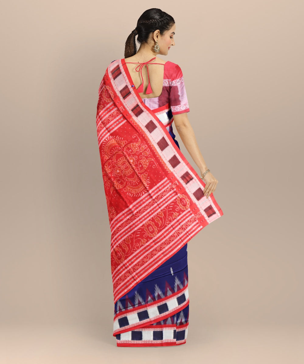 Cyan blue multicolour cotton handloom bomkai saree