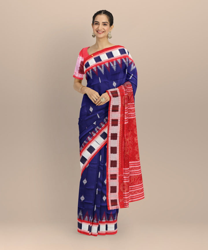 Cyan blue multicolour cotton handloom bomkai saree