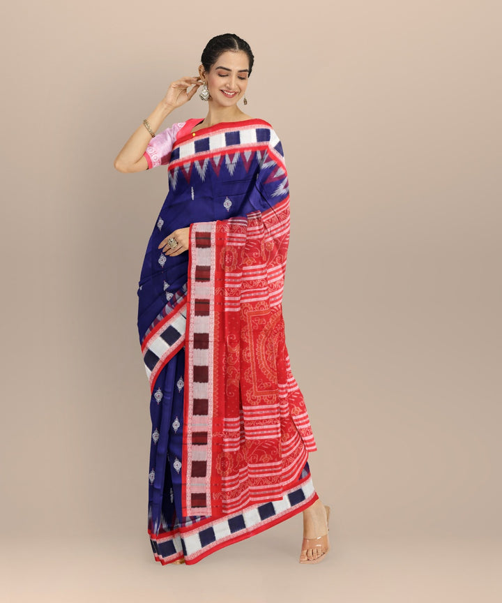 Cyan blue multicolour cotton handloom bomkai saree