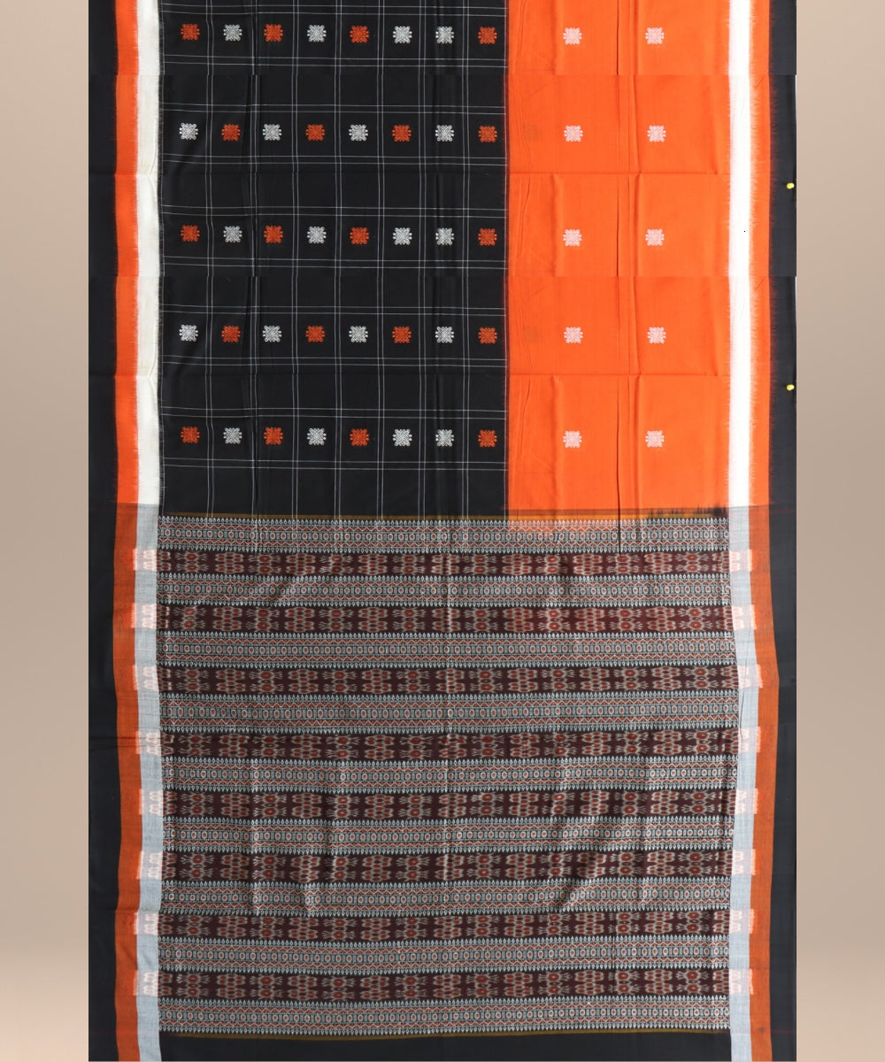 Multicolor black cotton handloom bomkai saree