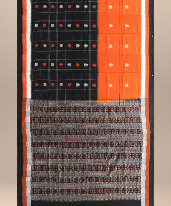 Multicolor black cotton handloom bomkai saree