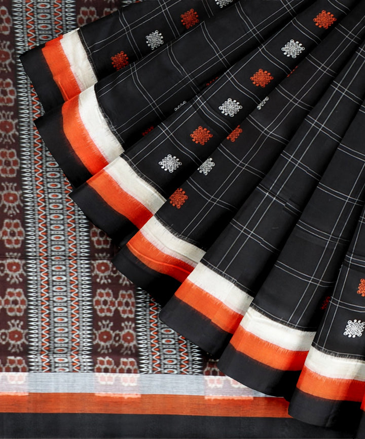 Multicolor black cotton handloom bomkai saree