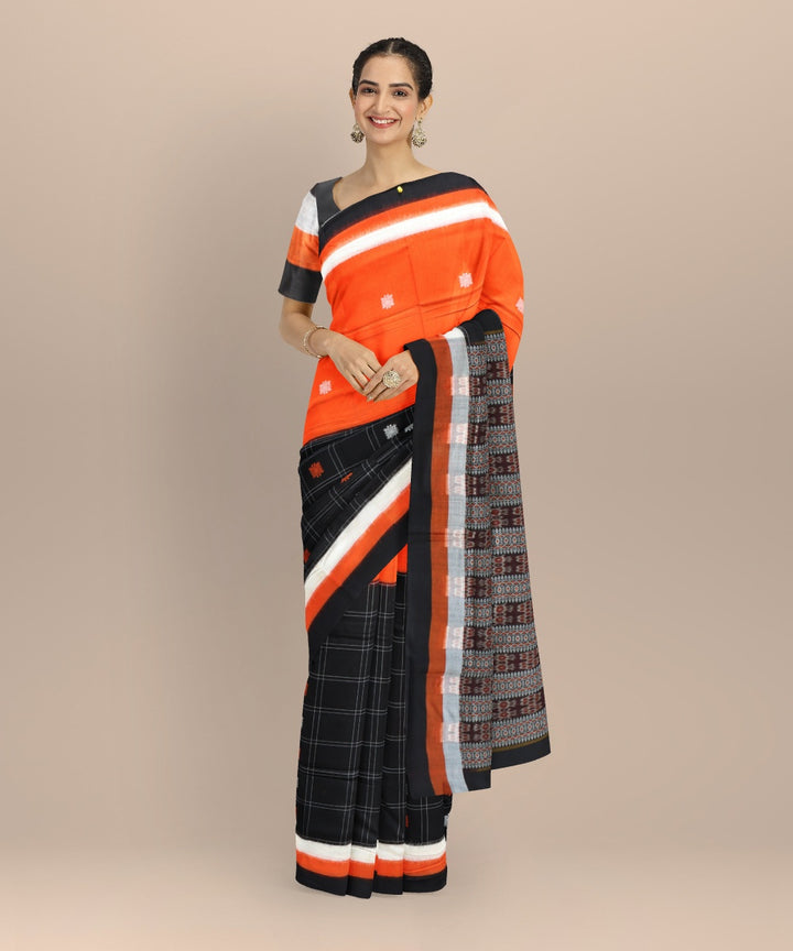 Multicolor black cotton handloom bomkai saree
