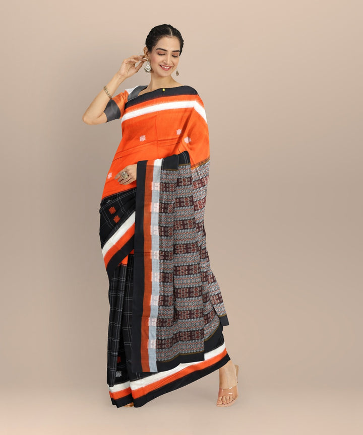Multicolor black cotton handloom bomkai saree