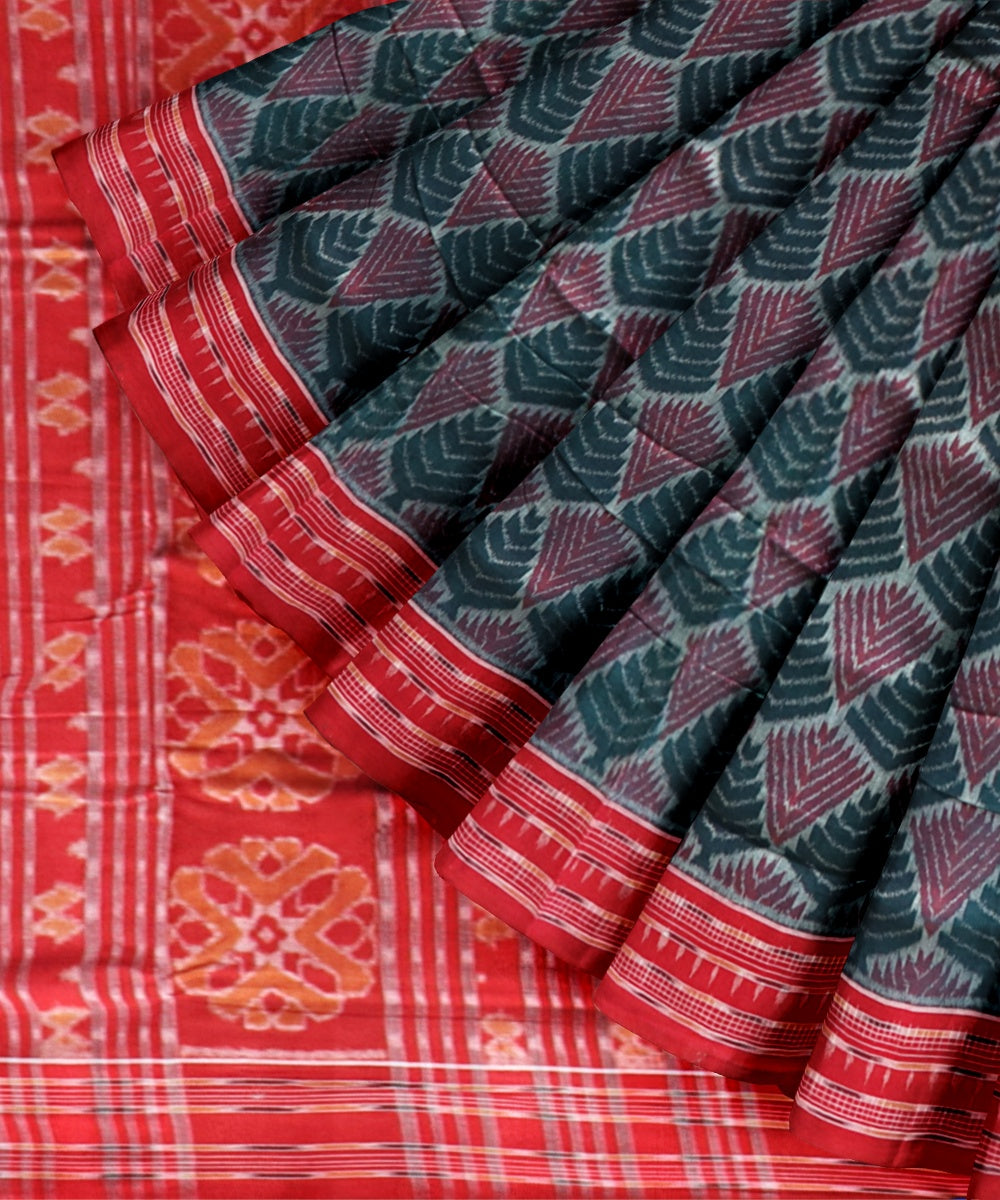Multicolor dark red cotton handloom sambalpuri saree