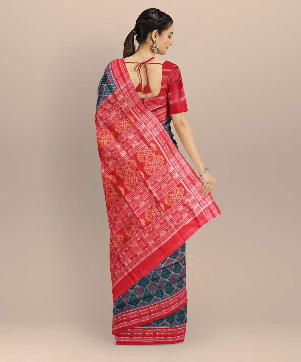 Multicolor dark red cotton handloom sambalpuri saree