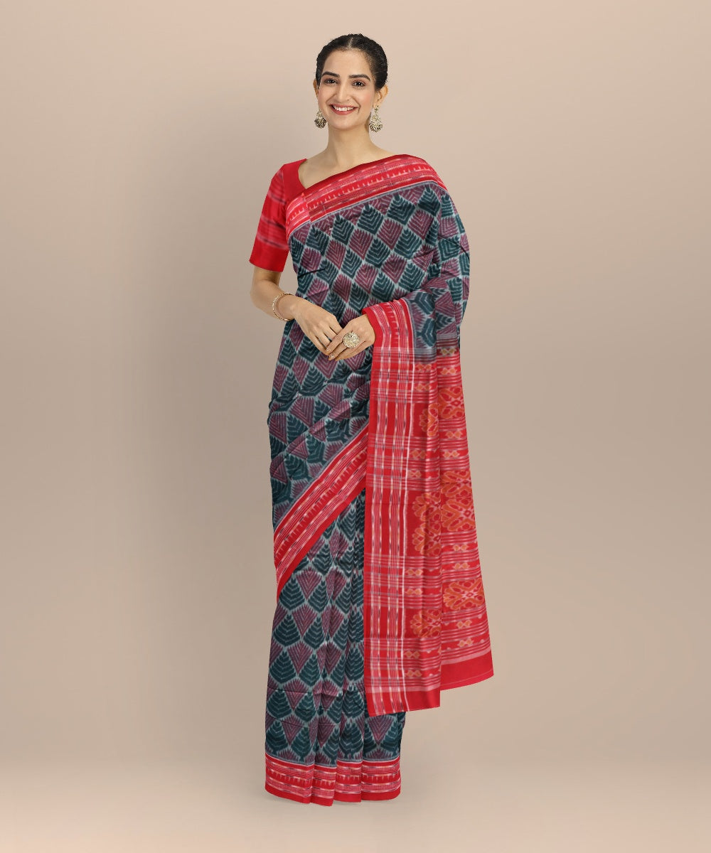 Multicolor dark red cotton handloom sambalpuri saree