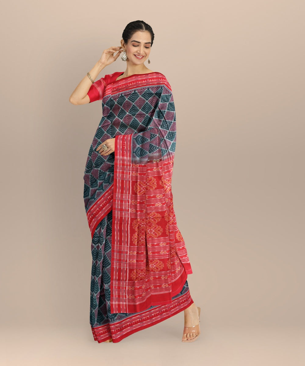 Multicolor dark red cotton handloom sambalpuri saree