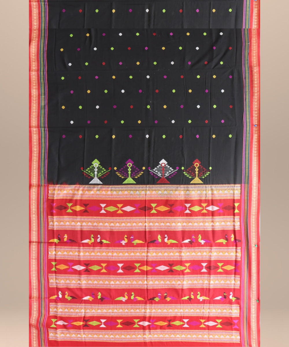 Multicolor ddark red cotton handloom bomkai saree