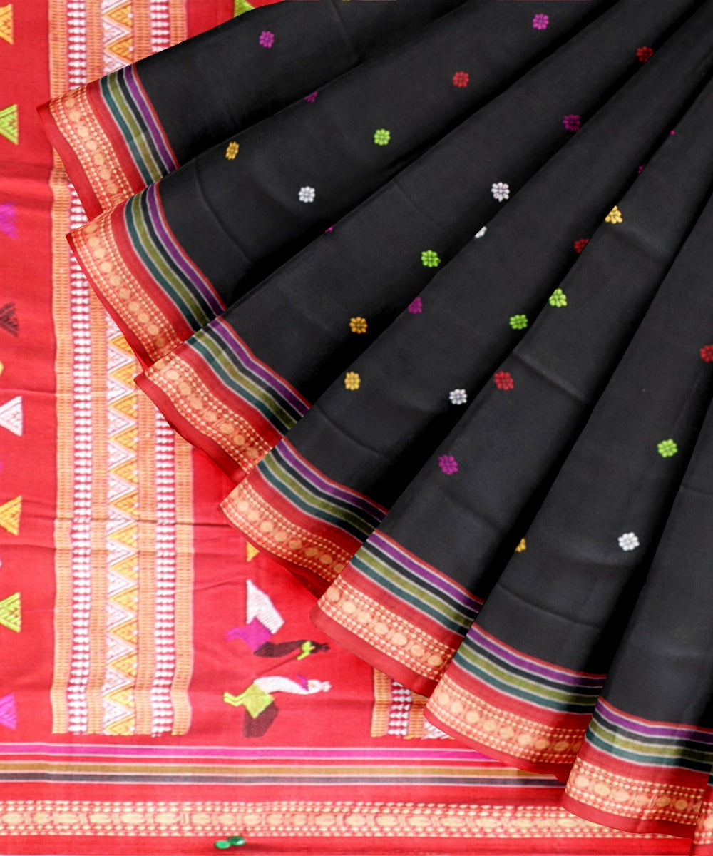 Multicolor ddark red cotton handloom bomkai saree
