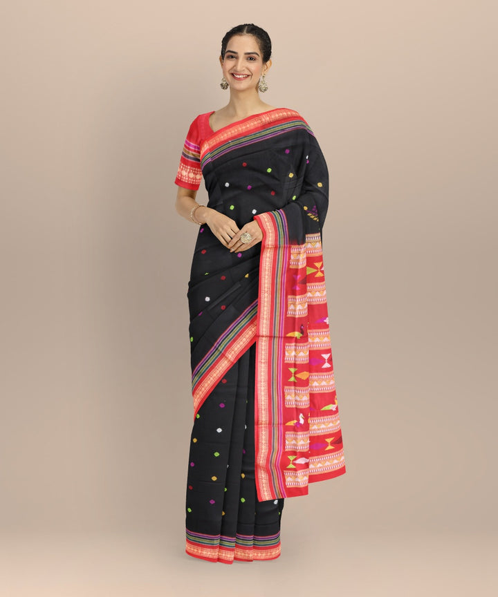 Multicolor ddark red cotton handloom bomkai saree