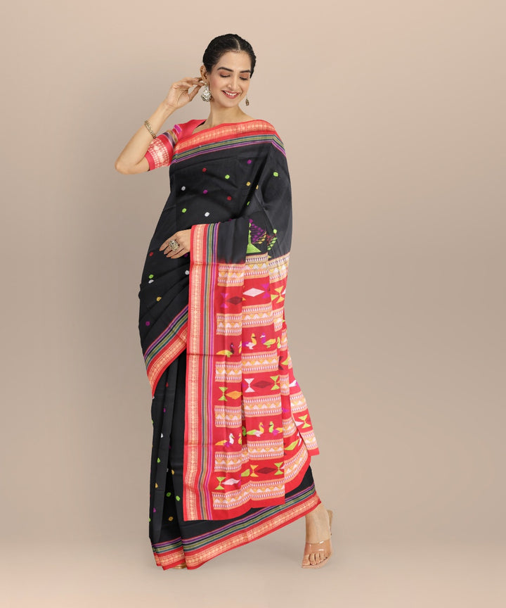 Multicolor ddark red cotton handloom bomkai saree