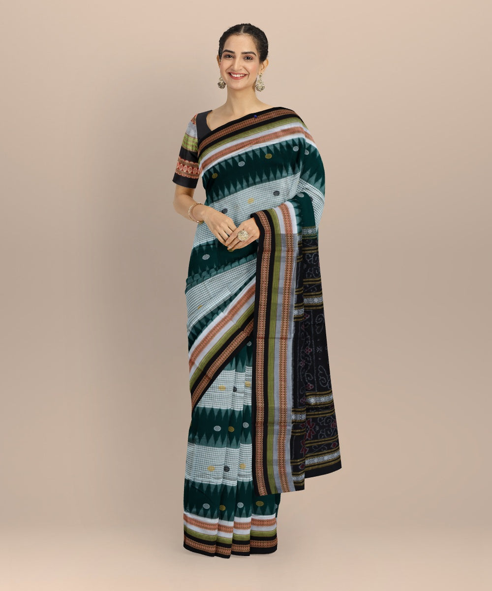 Multicolor black cotton handloom bomkai saree