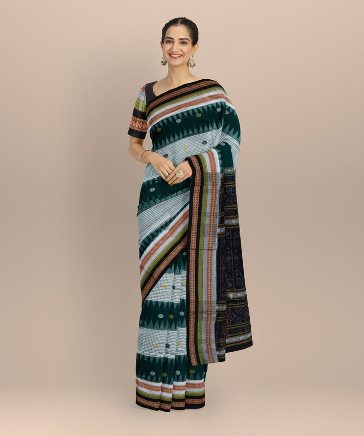 Multicolor black cotton handloom bomkai saree