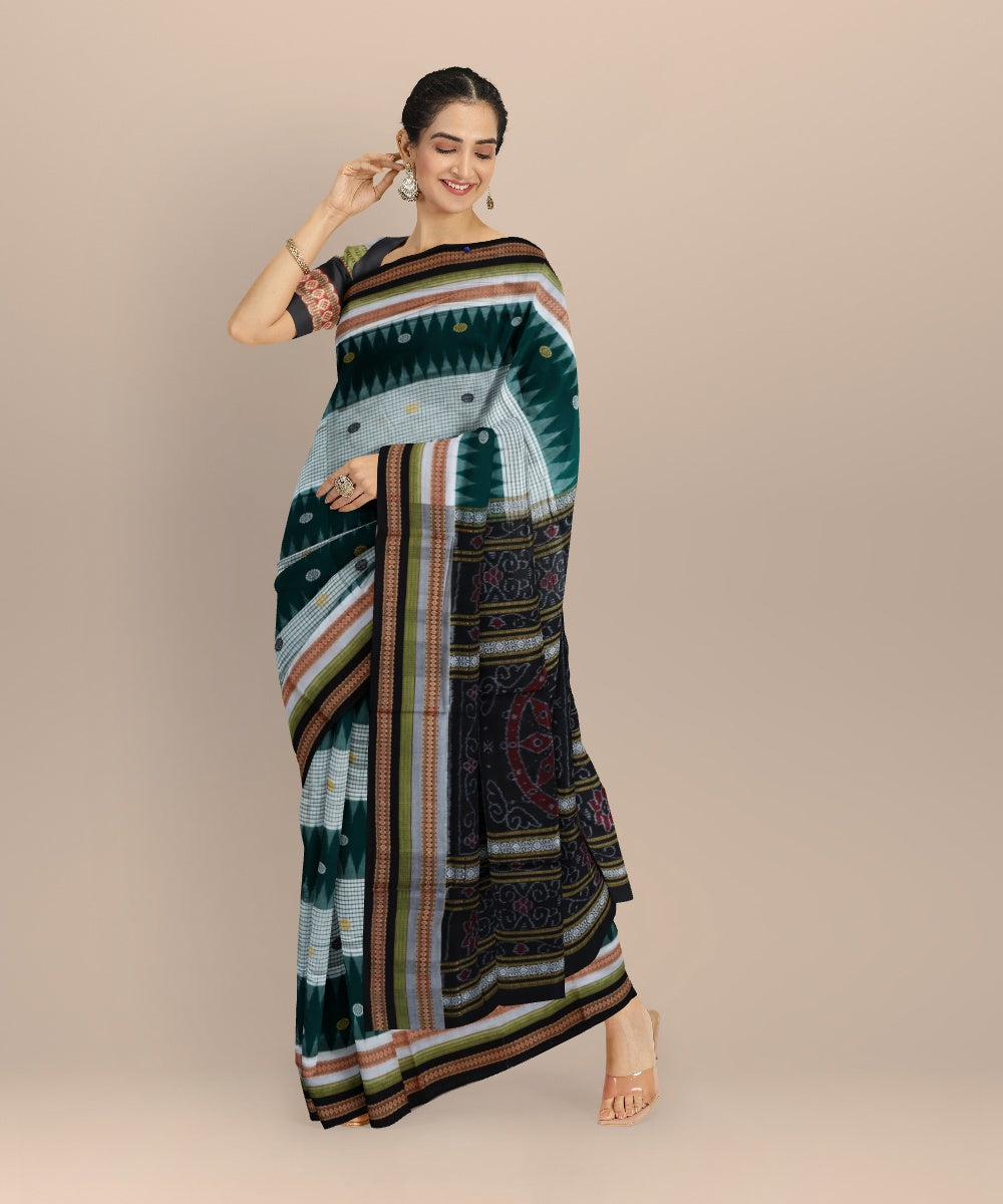 Multicolor black cotton handloom bomkai saree