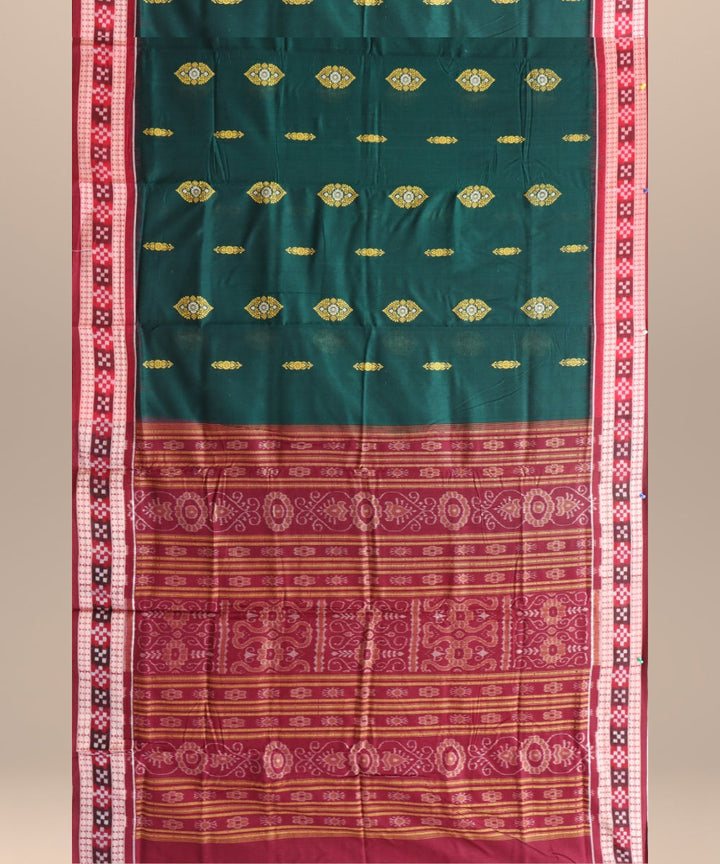 Dark green maroon cotton handloom bomkai saree