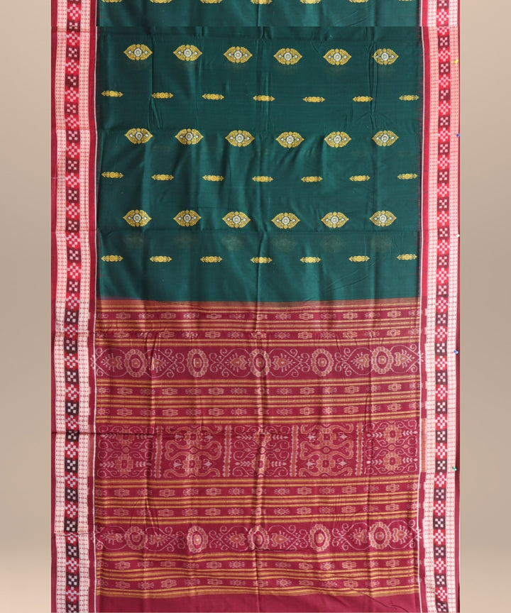 Dark green maroon cotton handloom bomkai saree