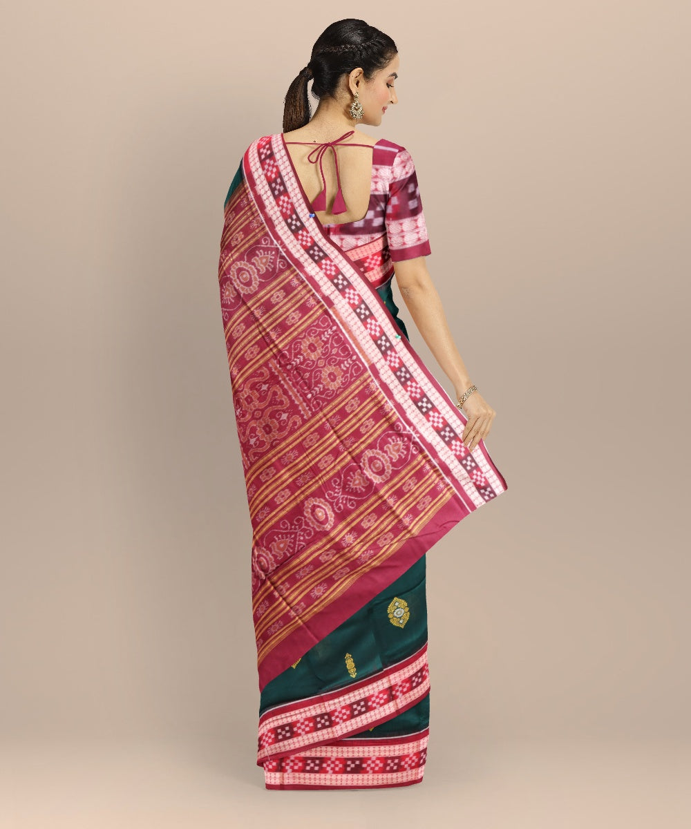 Dark green maroon cotton handloom bomkai saree