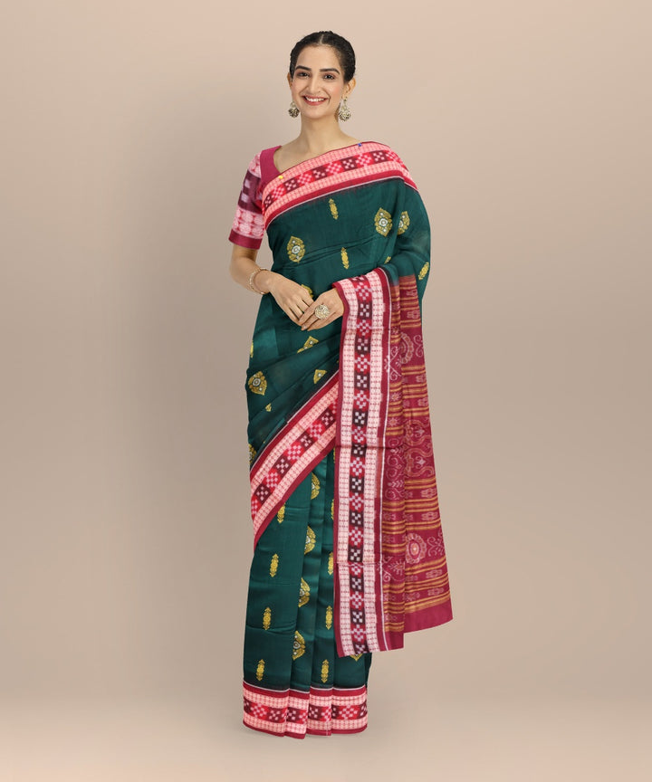 Dark green maroon cotton handloom bomkai saree