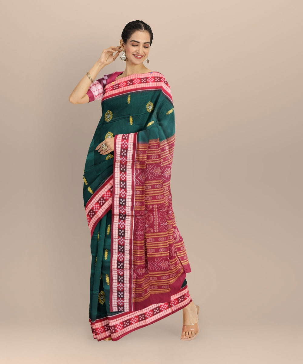 Dark green maroon cotton handloom bomkai saree
