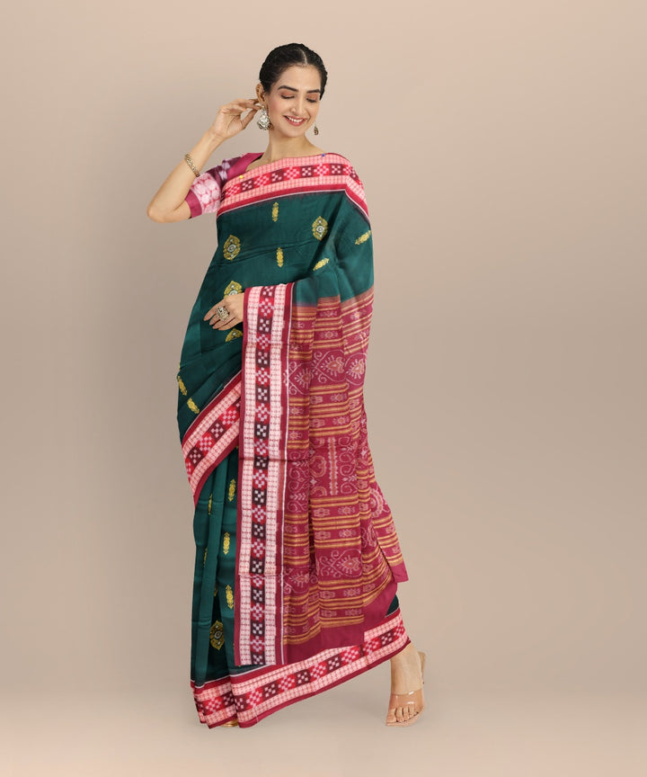 Dark green maroon cotton handloom bomkai saree