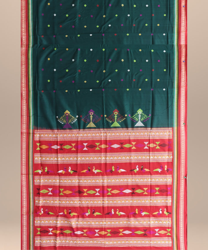 Dark green maroon cotton handloom bomkai saree