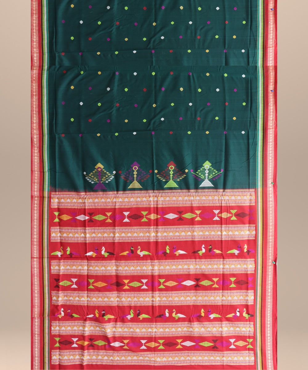 Dark green maroon cotton handloom bomkai saree