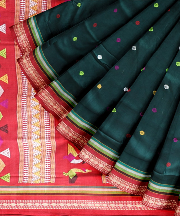 Dark green maroon cotton handloom bomkai saree