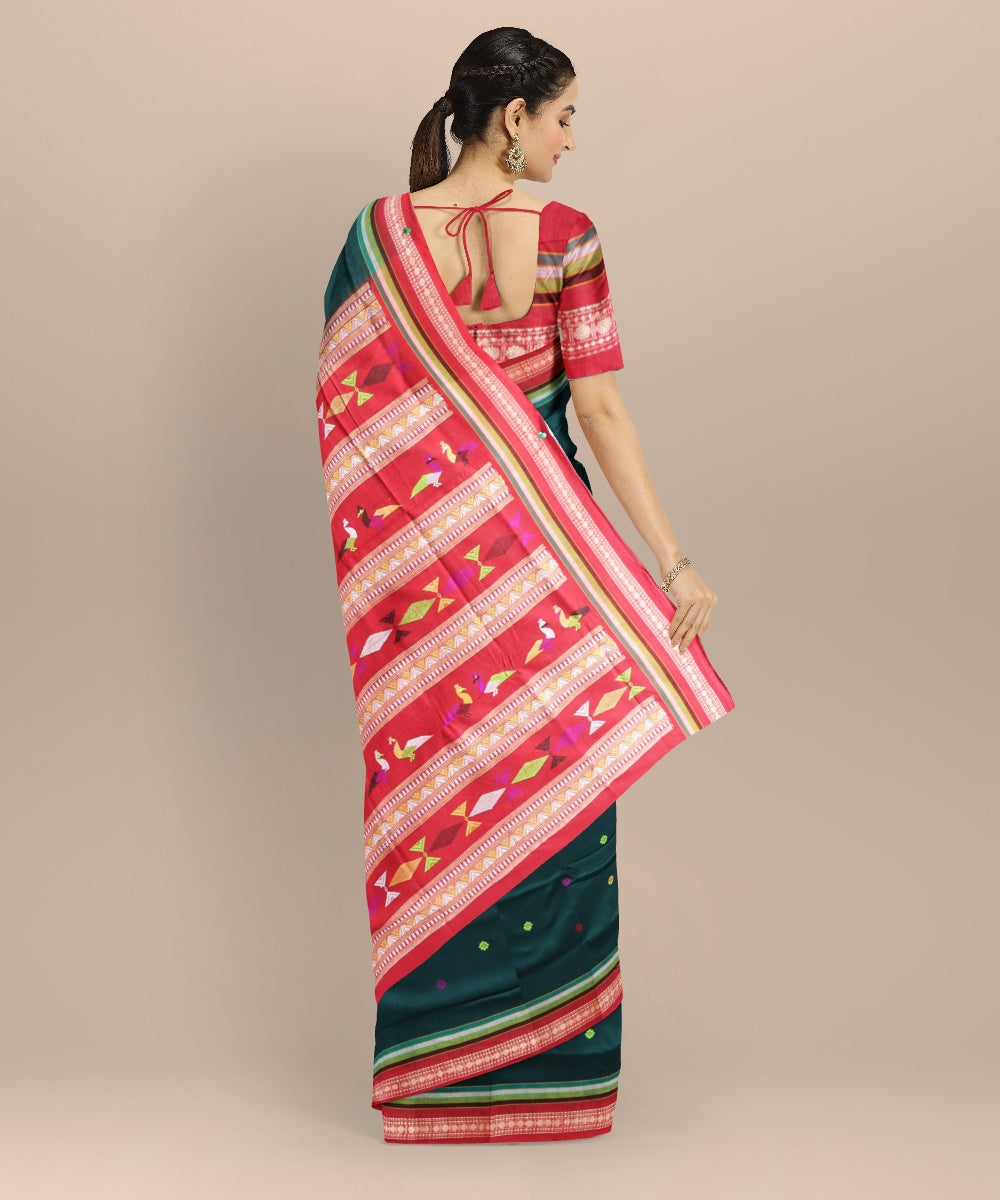 Dark green maroon cotton handloom bomkai saree